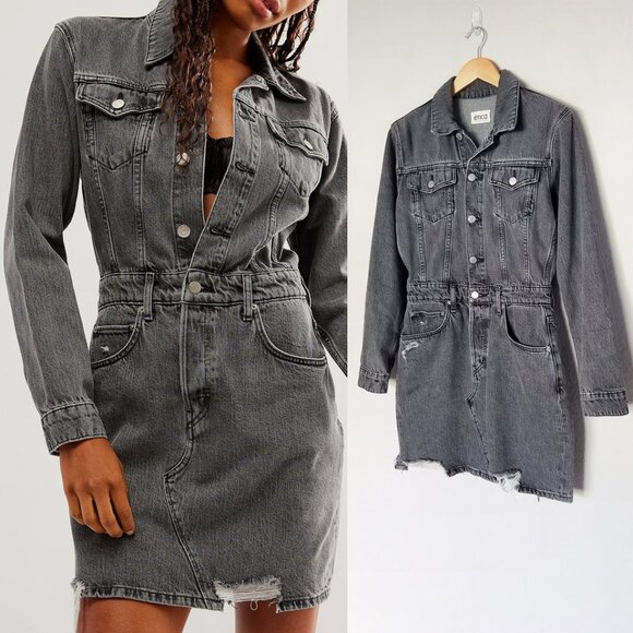 etica x Free People Stormy Skies Black/Washed Gray Lotta Denim Mini Dress S $228 - Picture 4 of 16